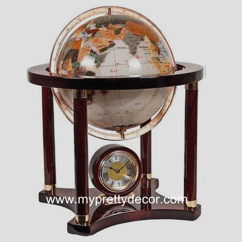 Mahogany Stand Gem Globe With Clock